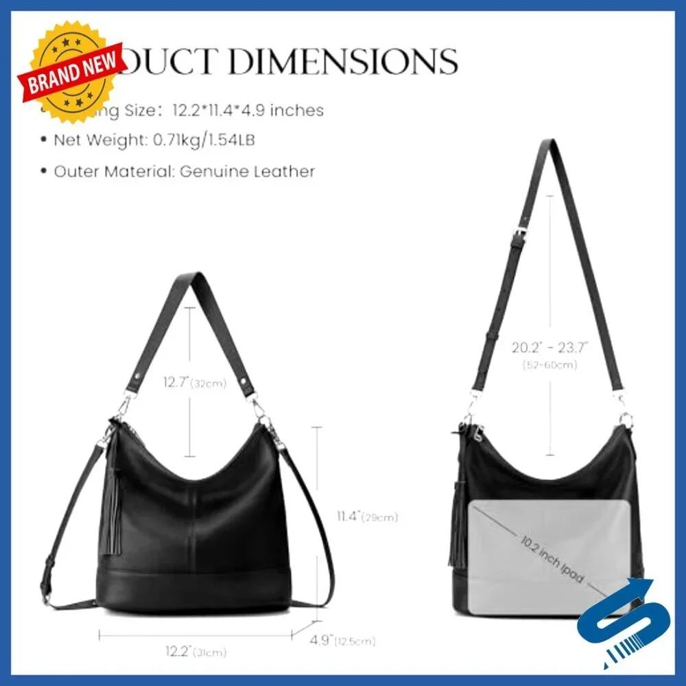 Genuine Leather Hobo Crossbody Bag with Removable Straps, 11L Capacity